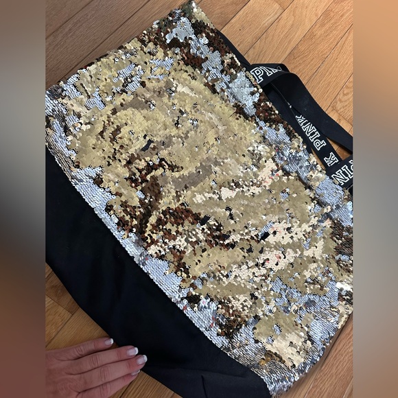 PINK Victoria's Secret Black and Gold Sequin Tote - Picture 3 of 10